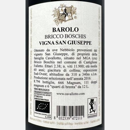 Barolo Riserva Bricco Boschis Vigna San Giuseppe DOCG 2016 Bio - Cavallotto