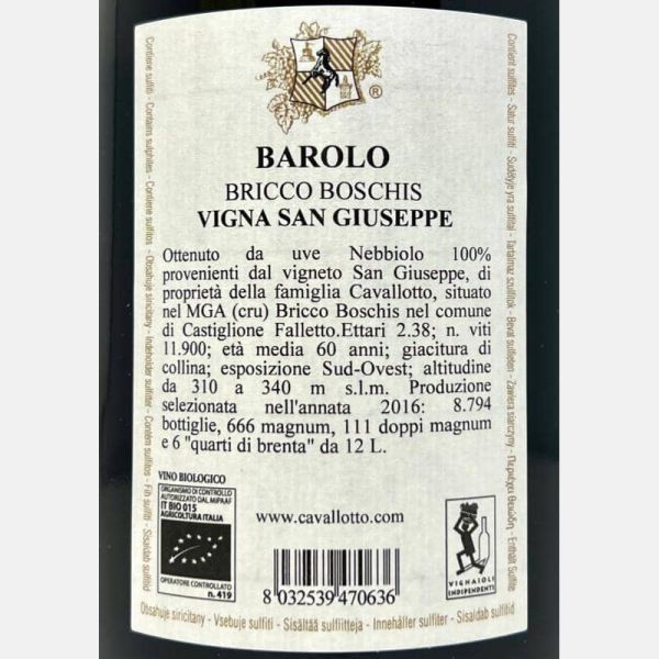 Barolo Riserva Bricco Boschis Vigna San Giuseppe DOCG 2016 Bio Magnum 1,5L - Cavallotto Barolo Riserva Bricco Boschis Vigna San Giuseppe DOCG 2016 Bio Magnum 1,5L - Cavallotto