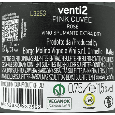 Spumante Pink Cuvée Venti2 Extra Dry - Borgo Molino