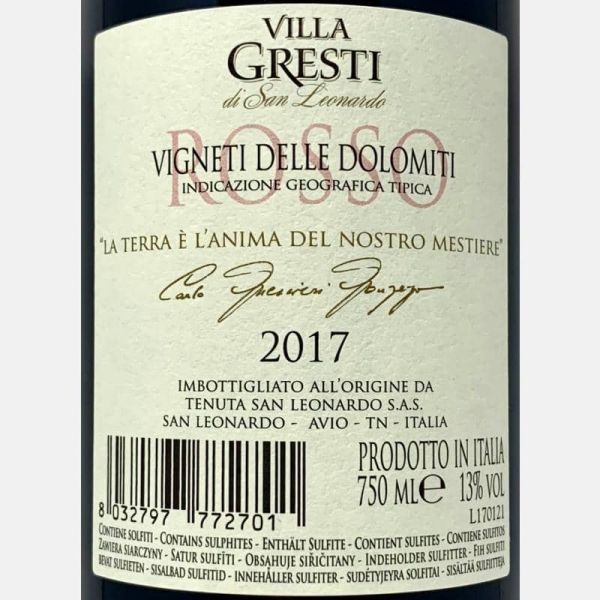 Villa Gresti di San Leonardo Rosso Dolomiti IGT 2017 - San Leonardo Villa Gresti di San Leonardo Rosso Dolomiti IGT 2017 - San Leonardo