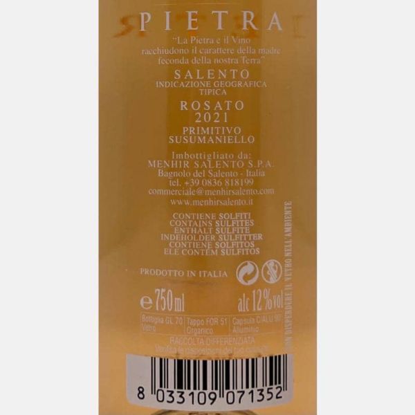 Primitivo Susumaniello Rosato Pietra Salento IGT 2021 - Menhir Primitivo Susumaniello Rosato Pietra Salento IGT 2021 - Menhir