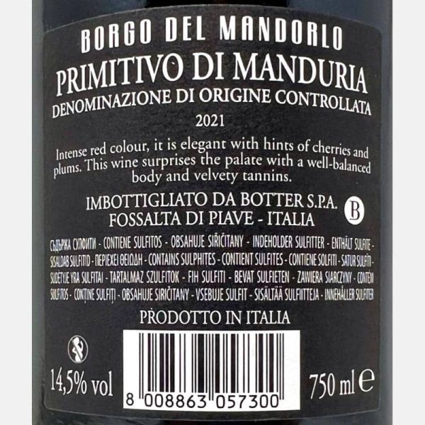 Primitivo di Manduria DOC 2021 - Borgo del Mandorlo, Botter Primitivo di Manduria DOC 2021 - Borgo del Mandorlo, Botter