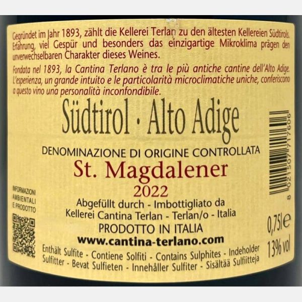 St. Magdalener Alto Adige DOC 2022 - Cantina Terlan St. Magdalener Alto Adige DOC 2022 - Cantina Terlan