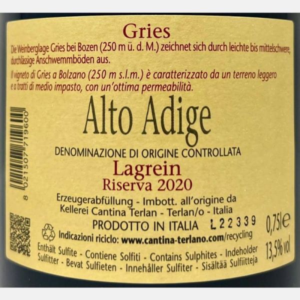 Lagrein Riserva Gries Alto Adige DOC 2020 - Cantina Terlan Lagrein Riserva Gries Alto Adige DOC 2020 - Cantina Terlan