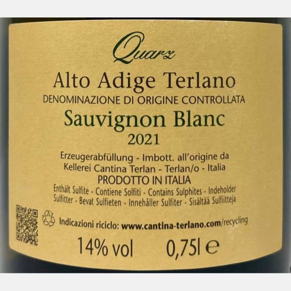 Sauvignon Blanc Quarz Alto Adige Terlano DOC 2021 - Cantina Terlan Sauvignon Blanc Quarz Alto Adige Terlano DOC 2021 - Cantina Terlan