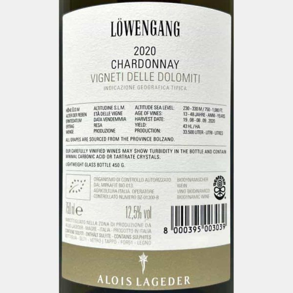 Chardonnay Löwengang Vigneti delle Dolomiti IGT 2020 Bio - Alois Lageder Chardonnay Löwengang Vigneti delle Dolomiti IGT 2020 Bio - Alois Lageder
