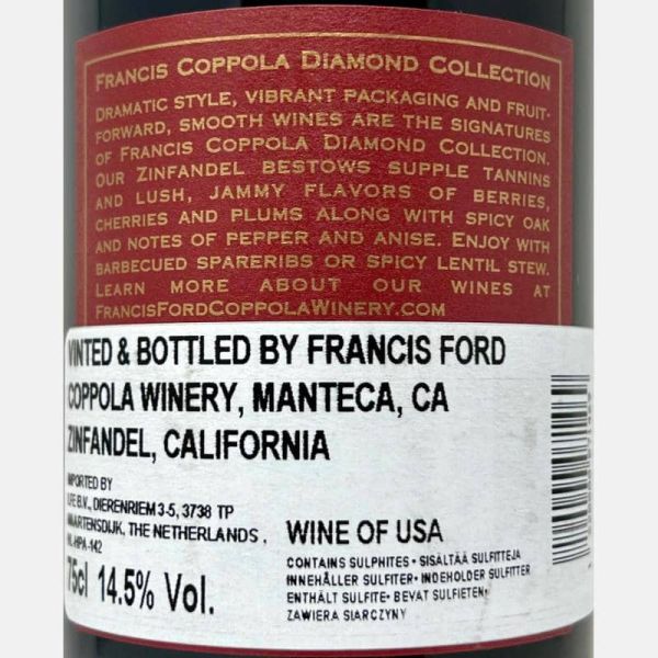 Zinfandel Diamond Collection Napa Valley AVA 2019 - Francis Ford Coppola