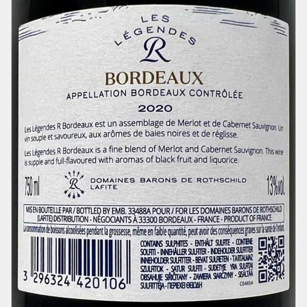 Les Légend R Rouge Bordeaux AOC 2020 - Domaines Barons de Rothschild Lafite Les Légend R Rouge Bordeaux AOC 2020 - Domaines Barons de Rothschild Lafite