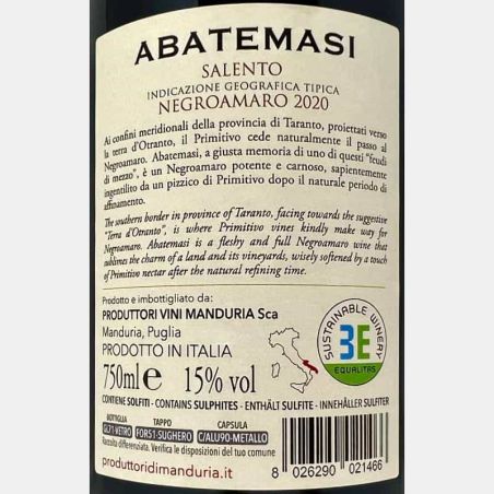 Negroamaro Abatemasi Salento IGP 2020 - Produttori di Manduria
